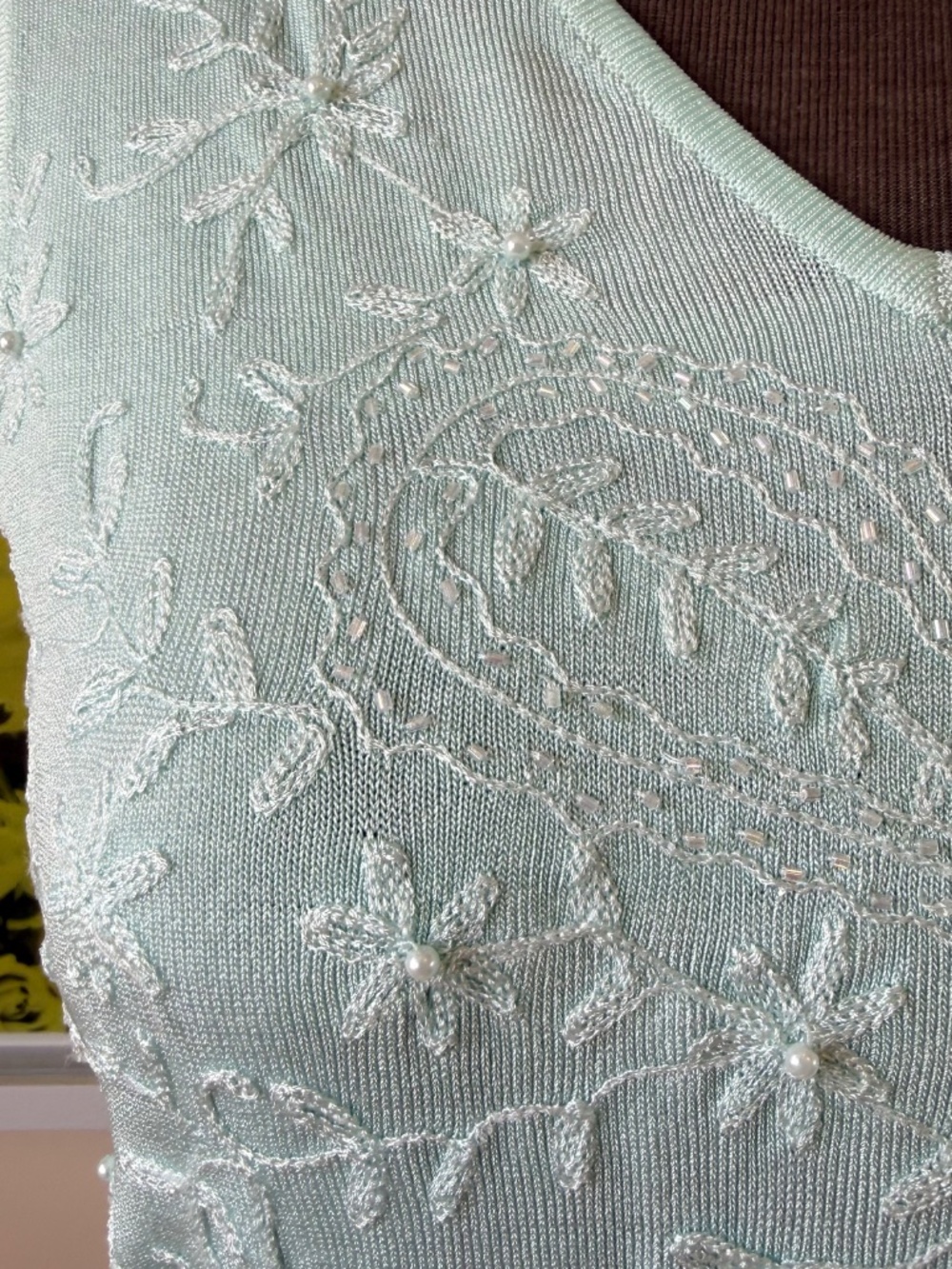 PASTEL MINT EMBROIDERED BEADED TANK – COQUETTE VINTAGE FAIRYCORE TOP - Picture 4 of 8